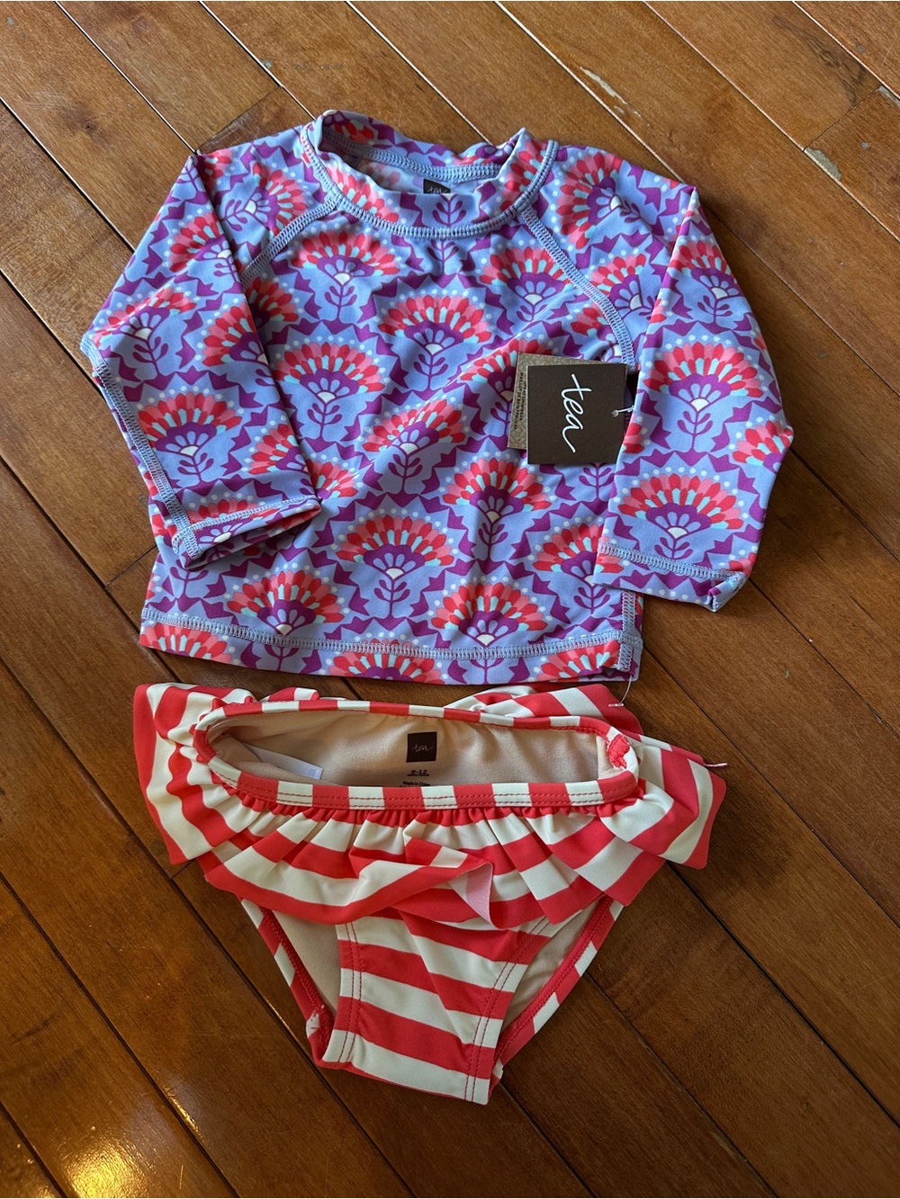 Tea Collection Girls' Purple & Pink Long Sleeve Rash Guard Swim Set (Infant)